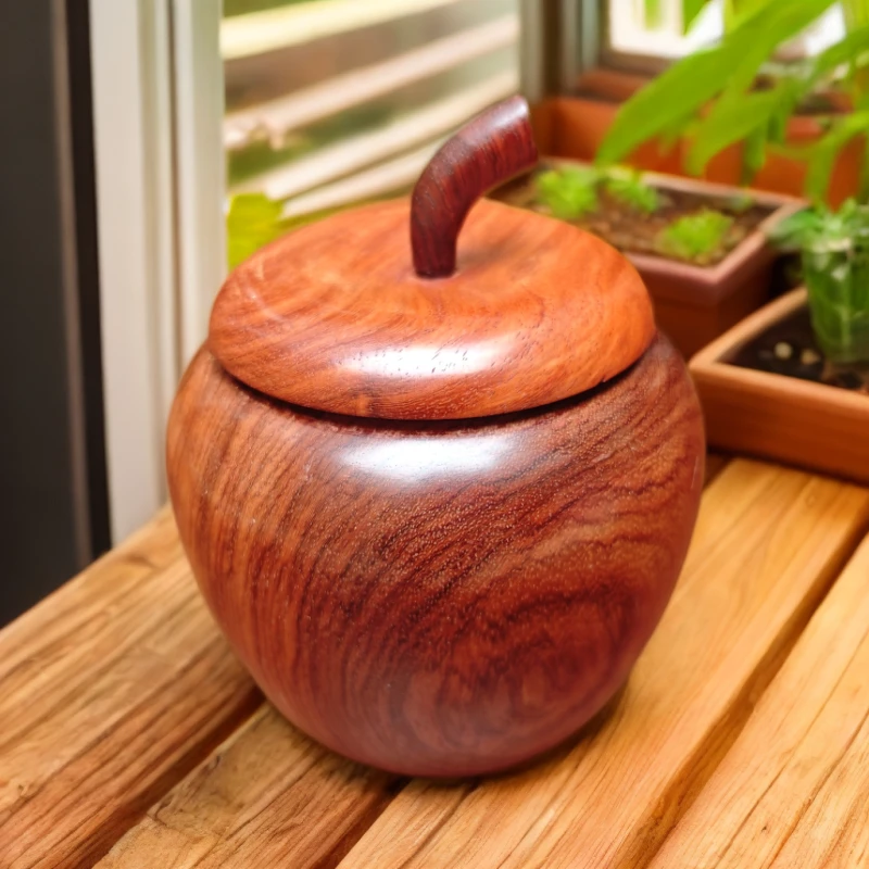 缅甸花梨木（大果紫檀）苹果罐红木实木茶叶罐储物罐高12cm直径10cm