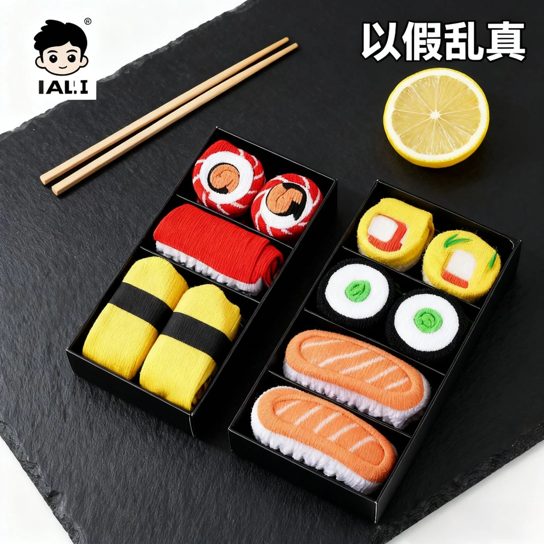 寿司袜子女秋冬季纯棉女士长袜吸汗防臭跨境爆款三文鱼礼盒装女袜