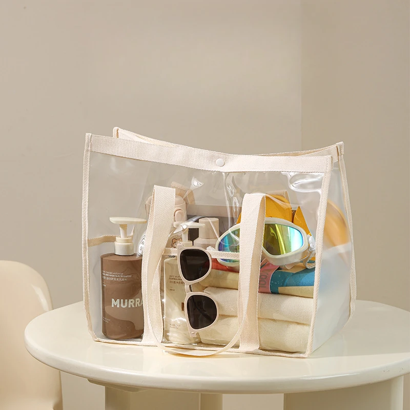 新款透明沙滩包大容量PVC游泳防水洗漱包旅行手提衣物杂物收纳包