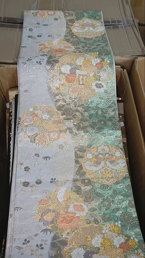 织绣38绿色彩金小花特价