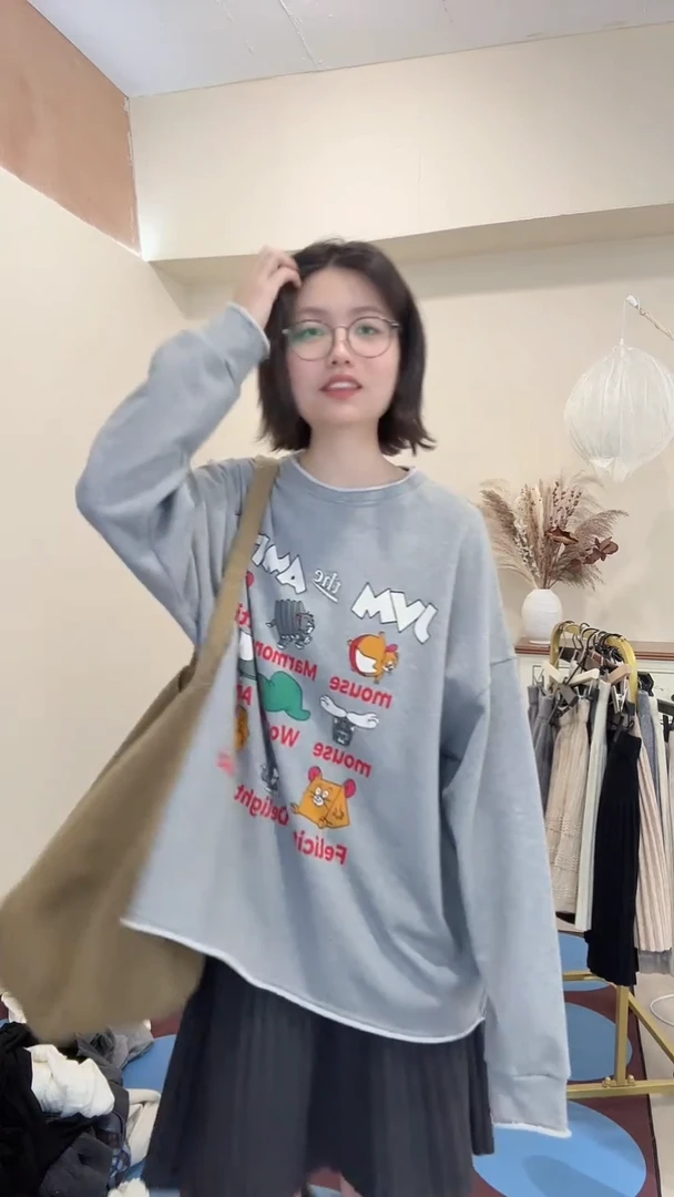 大版 小圈卫衣纯棉！松垮慵懒 卷边可爱卡通印花长卫衣