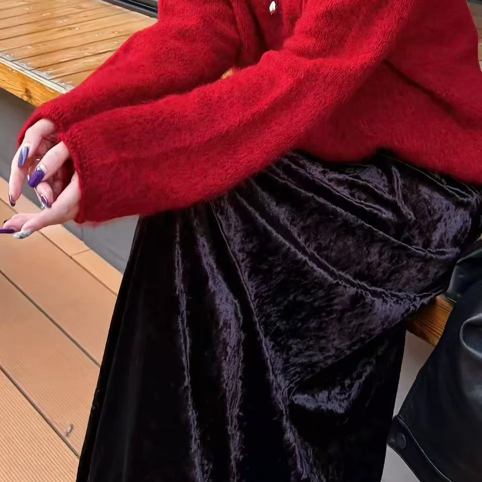 Es.周七【流金丝绒】优雅显瘦丝绒垂感A版气质秋冬半身裙25AWA9118