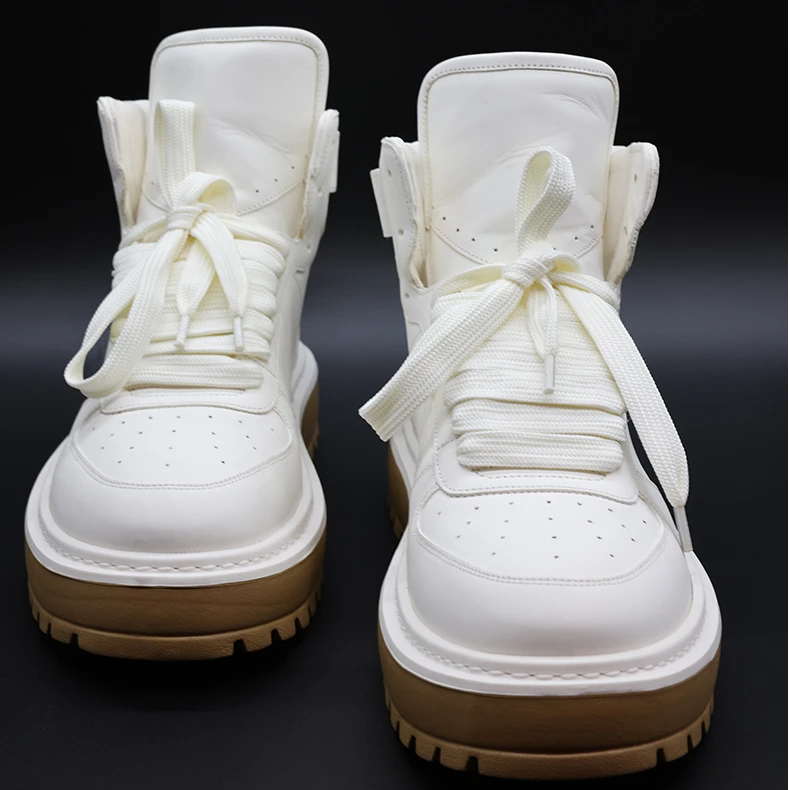 Vicwm2025新品高帮鞋原创里外一体牛皮面时尚百搭运动小白鞋