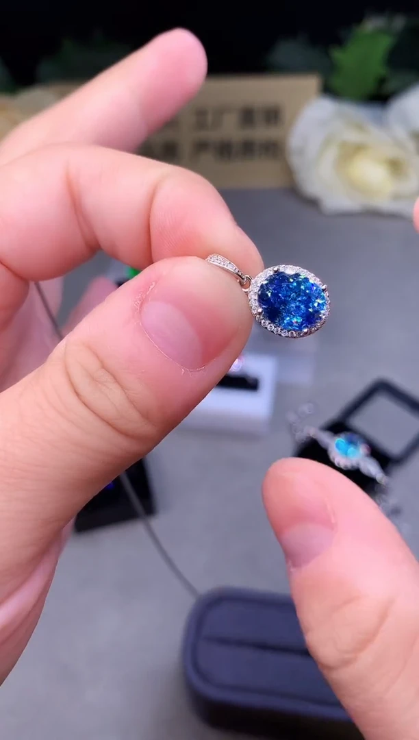 银S925镶嵌颈饰海蓝宝石2580