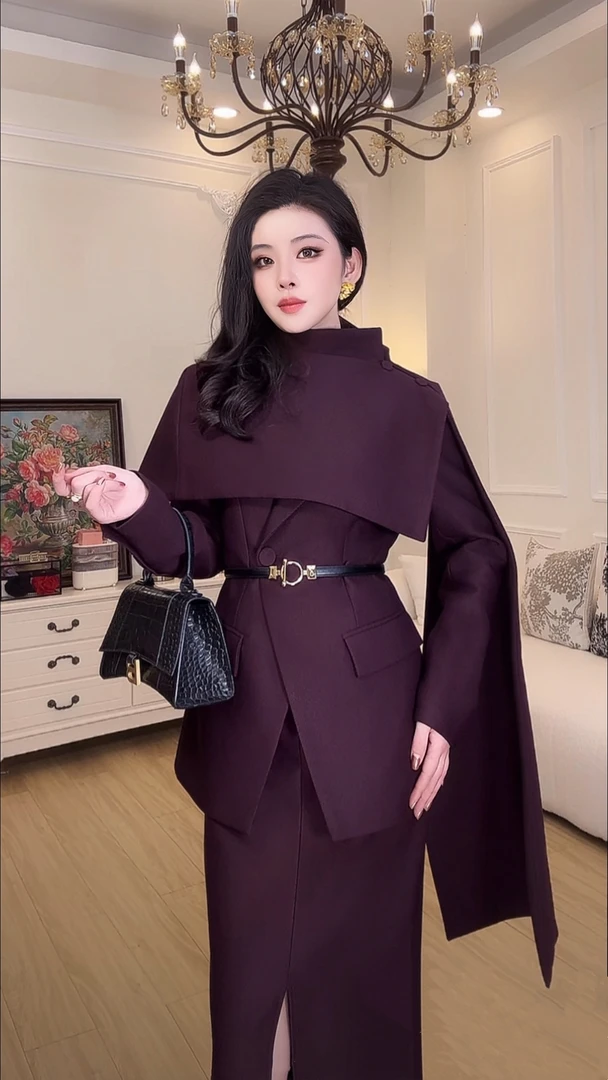 2518新款设计感高端西服套装女春秋法式职业装优雅披肩西装裙子女