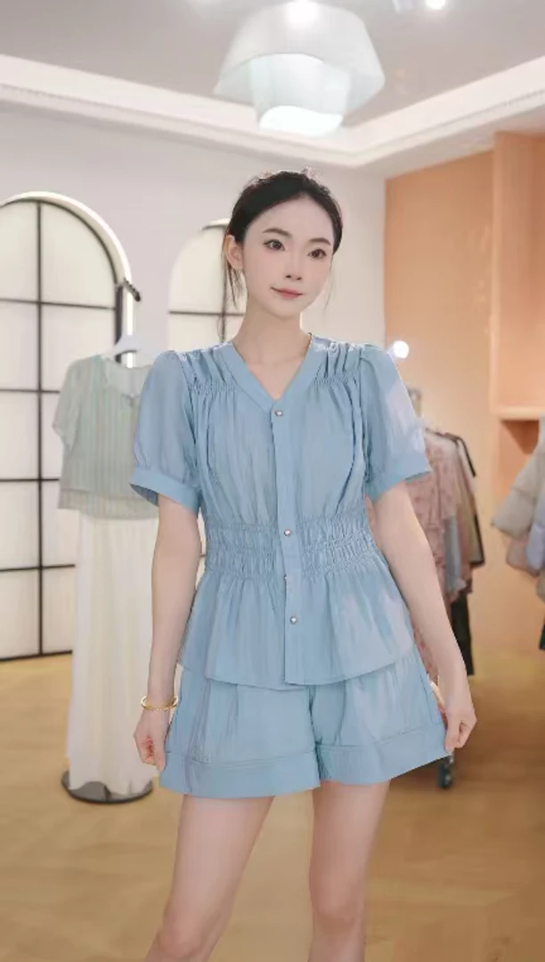 Z8619夏装女士高端时尚两件套洋气百搭宽松短裤套装女