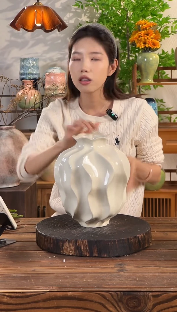 【素色净版丝瓜纹大号花瓶】创意简约陶瓷花瓶