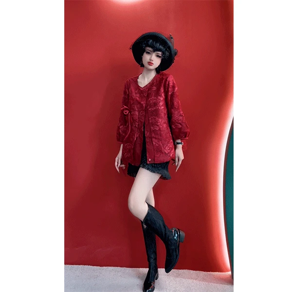 558   菲姐时尚轻奢蕾丝中国风上衣