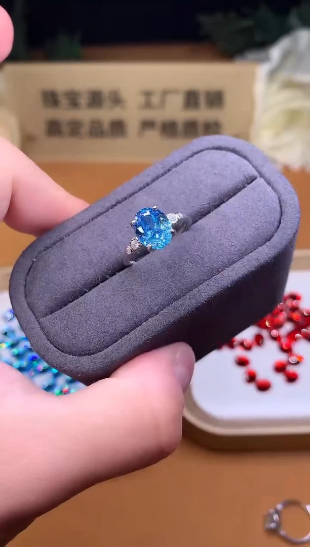 银S925镶嵌戒指海蓝宝石8888