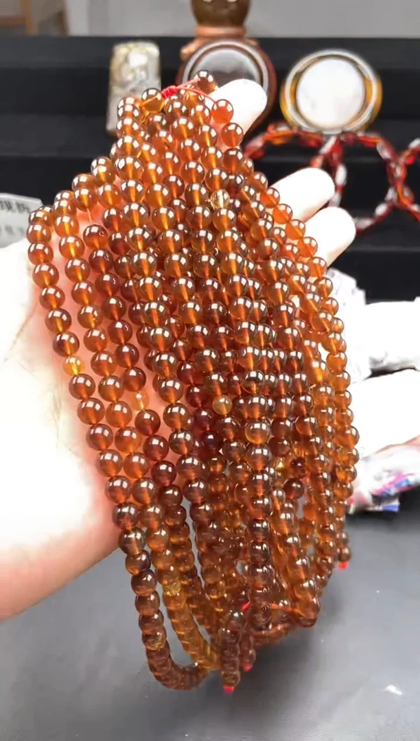 手链琥珀未镶嵌金棕红108项链【多样性发货其中一