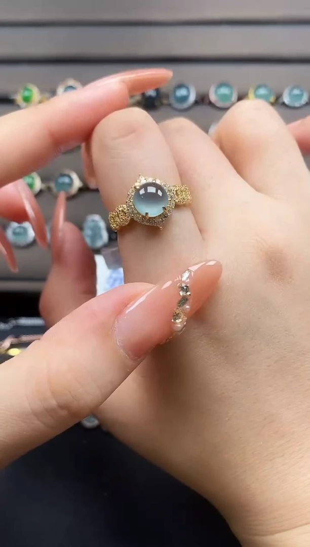 翡翠戒指银S925镶嵌1452