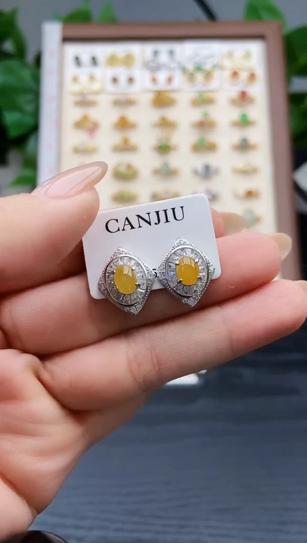 银S925镶嵌翡翠耳饰V****）12