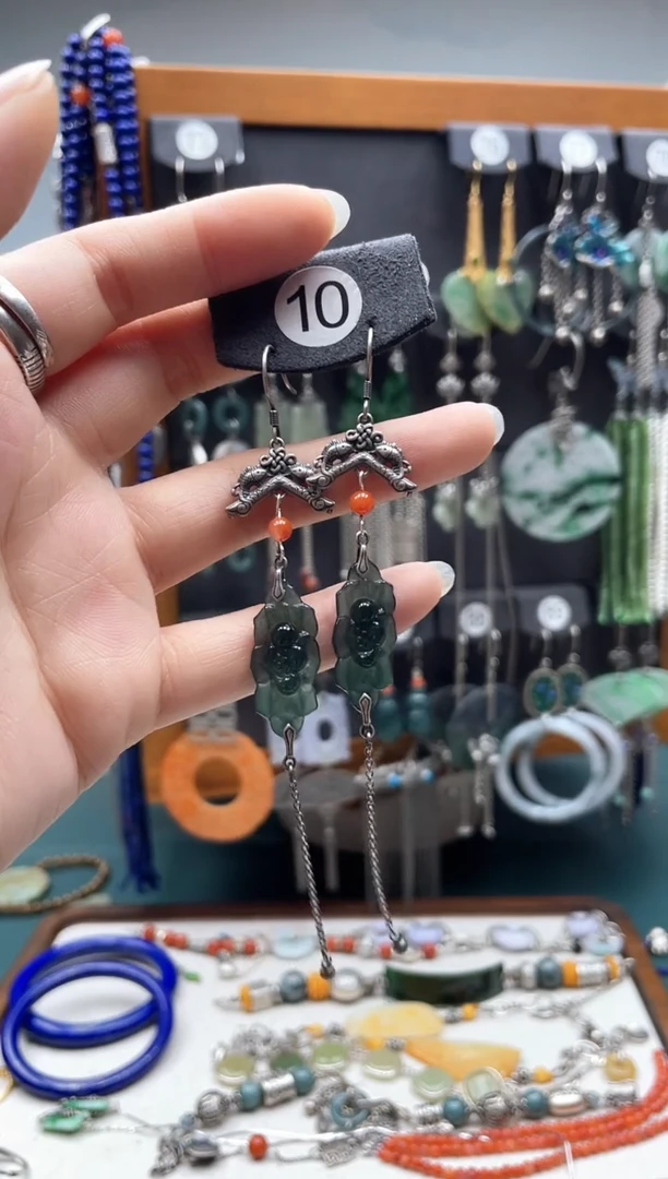 翡翠银S925镶嵌耳饰饰品