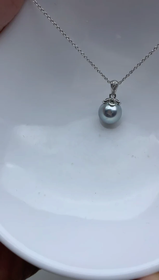 银S925镶嵌ff海水珍珠akoya灰珠吊坠（赠链）8~9mm