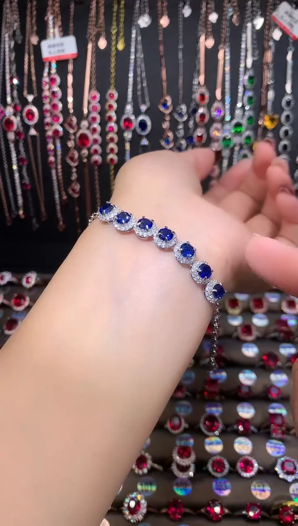 【闪购商品】蓝宝石手链银S925镶嵌银色