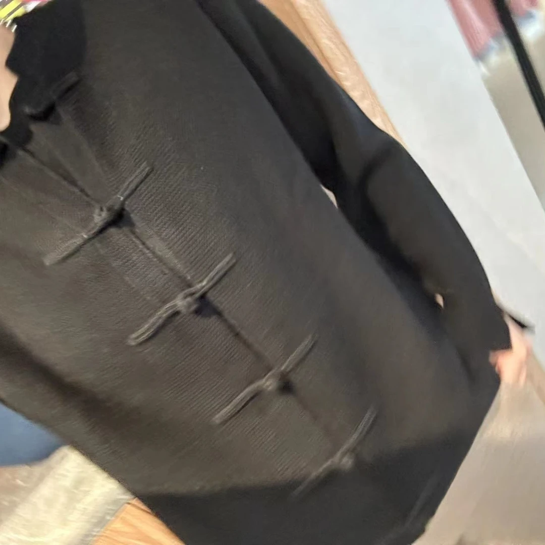 君怡【女士国风盘扣圆领时尚复古长袖开衫】100山羊绒