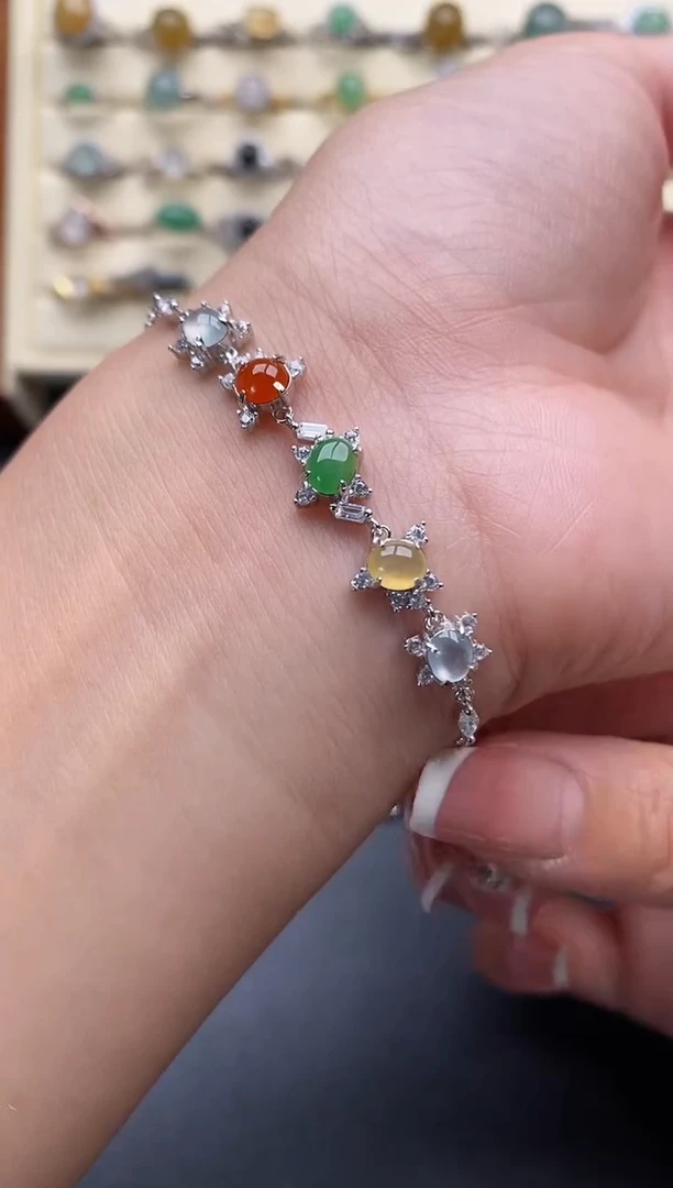 银S925镶嵌戒指翡翠22222+4