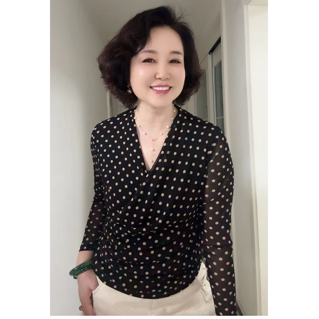 修身型百搭纱网时尚修身透气T恤黑色长袖气质显瘦打底衫秋季秋冬