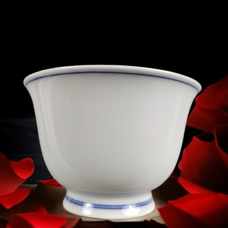 景德镇青花瓷高温釉下彩素月明杯主人杯