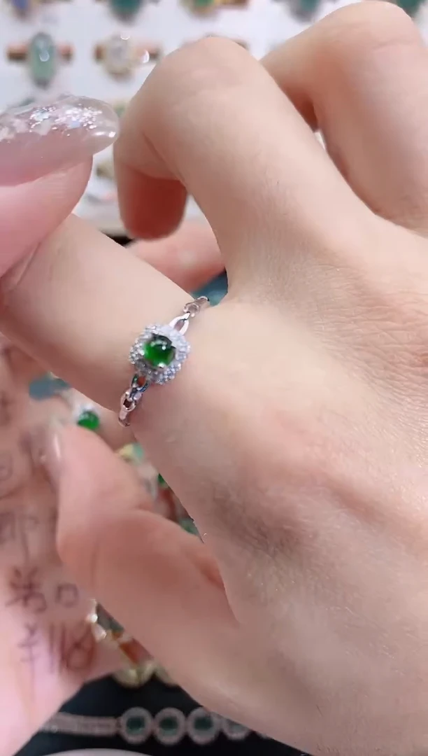 银S925镶嵌戒指翡翠天然翡翠