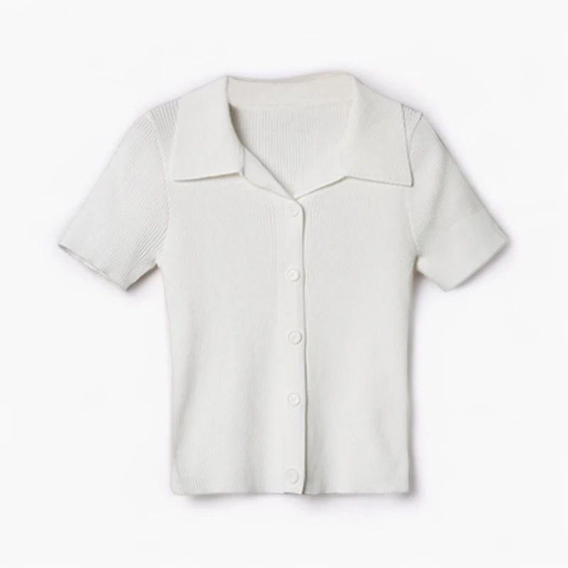 高级感穿搭冰丝针织POLO开衫洋气简约独特短款上衣-8070