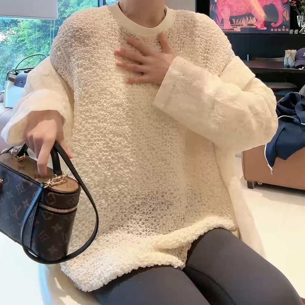 【月光独比】欧若风时尚长袖套头休闲圆领慵懒风T恤宽松上衣