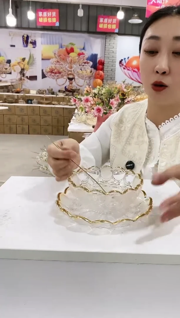 水晶玻璃描金凤羽甜品【1盘+1碗+2勺】