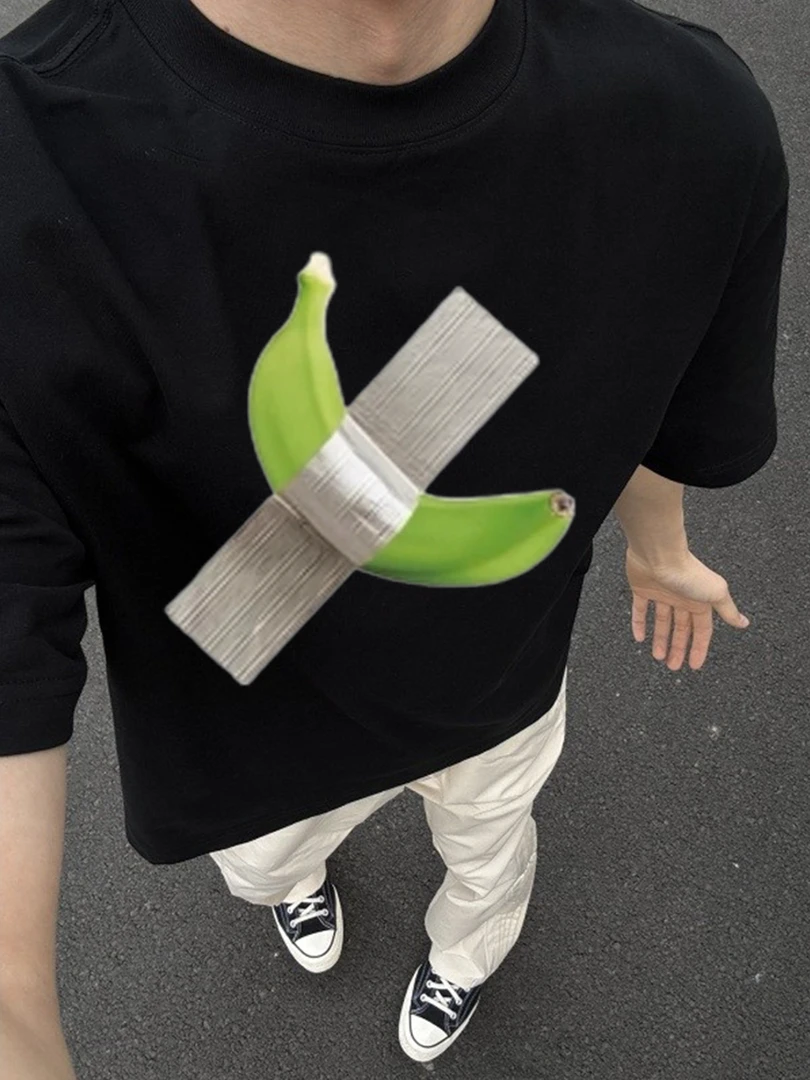 拒绝蕉虑纯棉印花简约创意设计感ins潮牌短袖男女情侣宽松百搭T恤