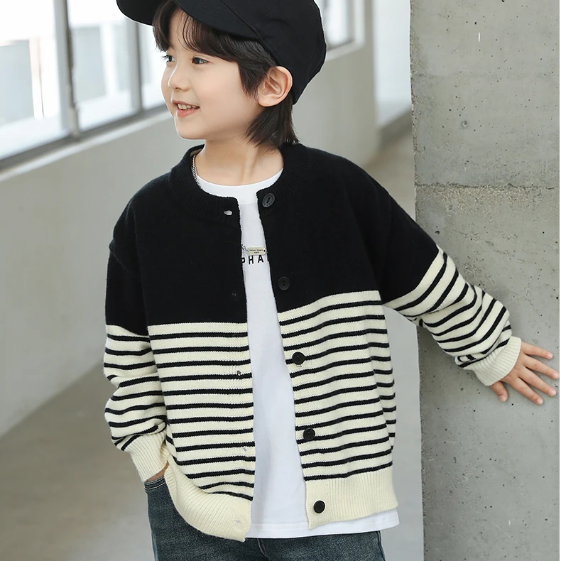 男童针织开衫外套春秋款2025新款儿童中大童学院风针织帅气毛衣潮