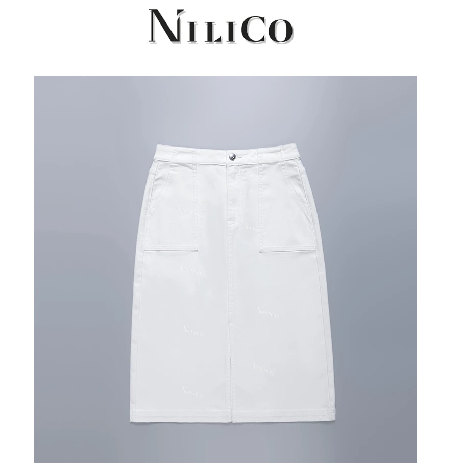 NILICO气质魅力时尚夏季潮流穿搭弹力百搭显瘦直筒休闲高腰半身裙