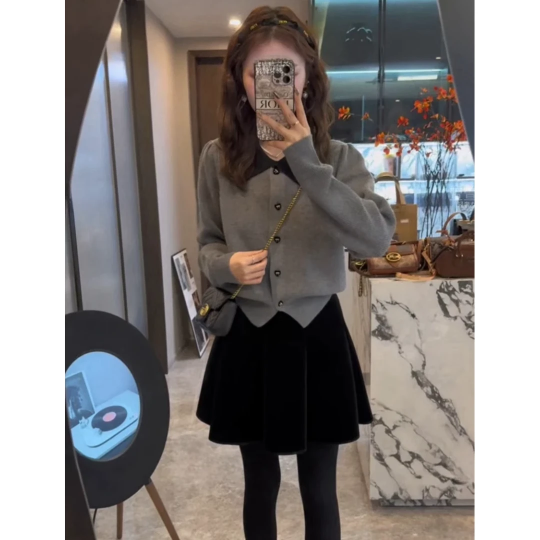 法式轻奢高级感翻领针织开衫女春秋新款长袖气质单穿小香风上衣