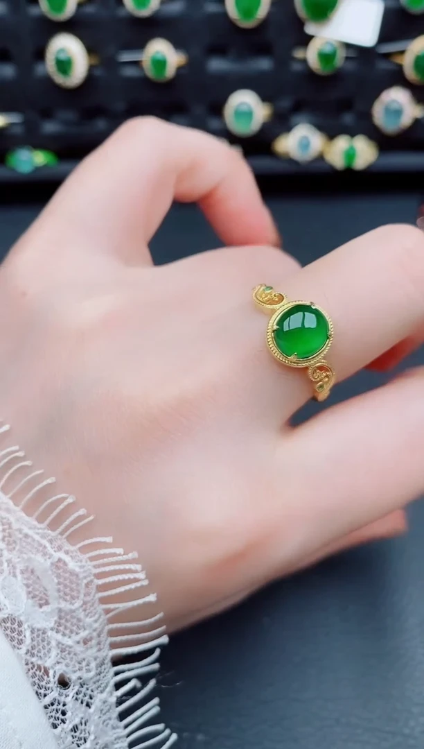 【闪购商品】翡翠戒指银S925镶嵌天然a货翡翠153