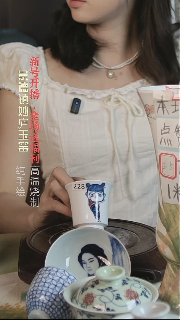 盘妙庐玉窑高温手绘马蹄微瑕
