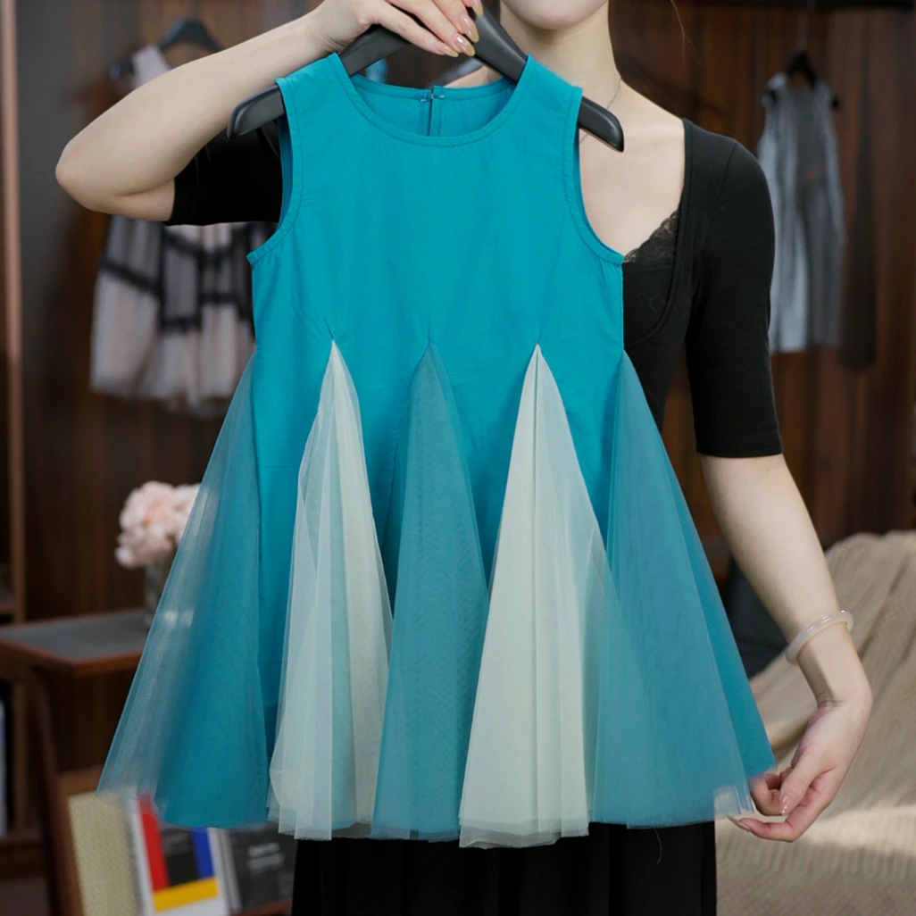 2025女童新款夏季无袖纱裙气质纯色露肩连衣裙儿童韩版”2513“