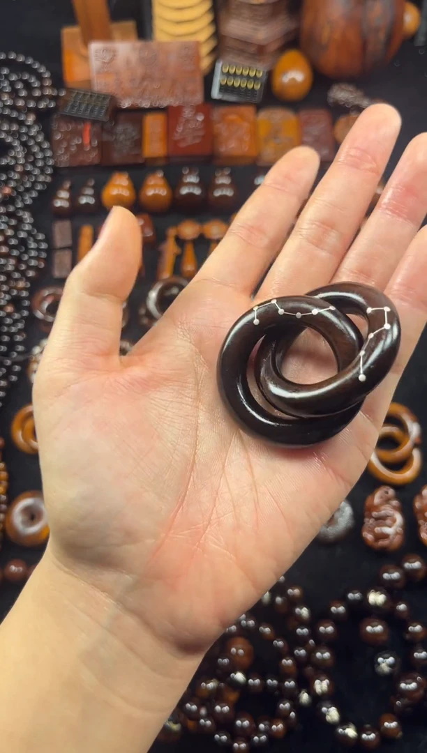 木天然雷击木玉化素面镶银乾坤圈