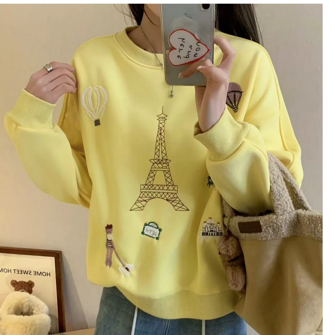 程程甄选 重工刺绣简约百搭休闲圆领卫衣2052