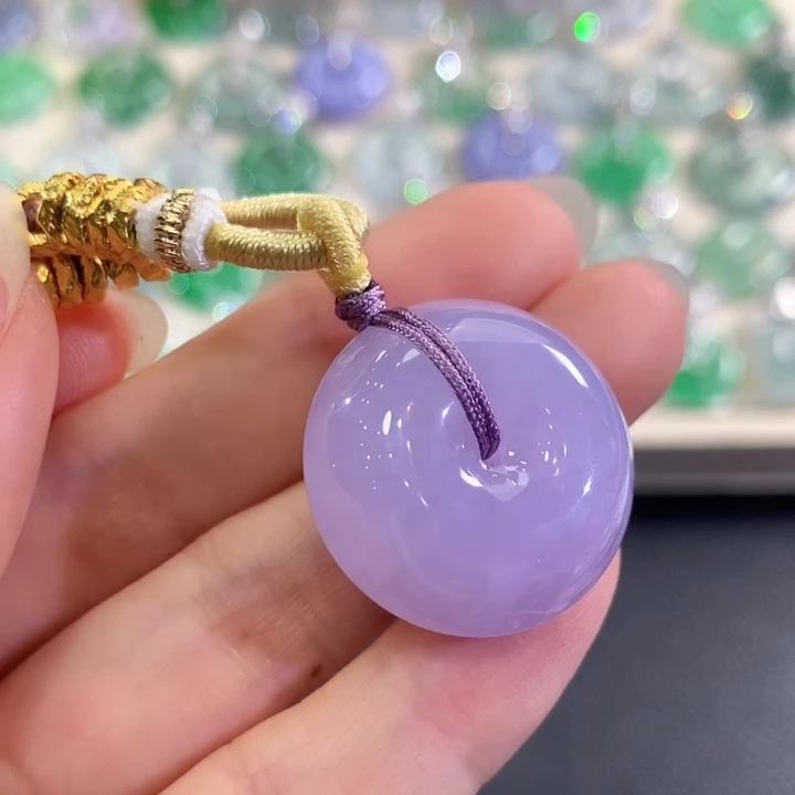 【福公子】足金镶嵌-翡翠平安扣吊坠-多样性一件发货-紫货有色差-6