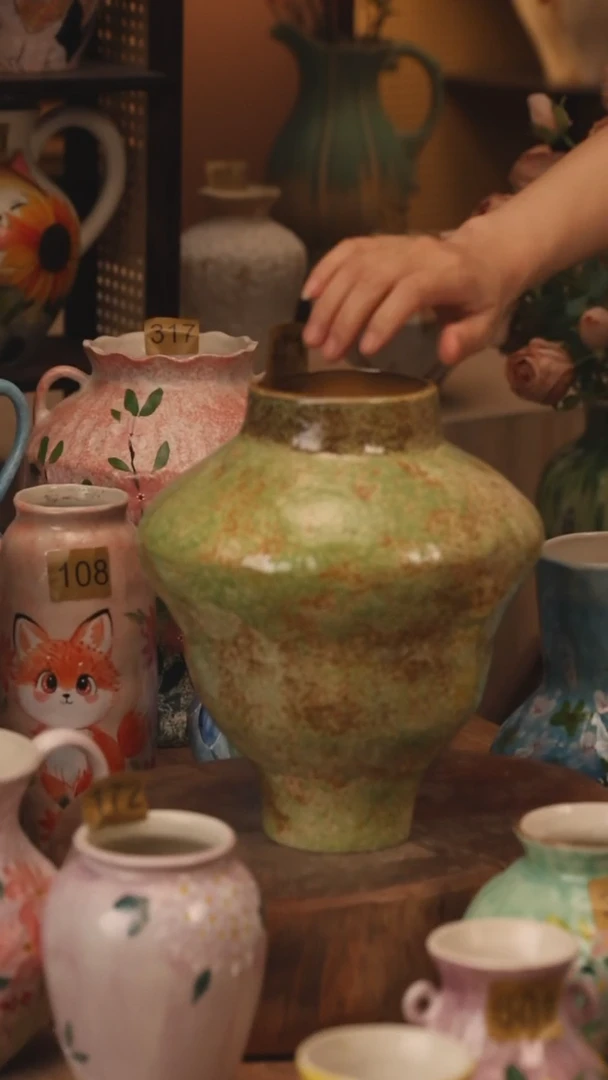 陶瓷471景德镇设计师手作花器摆件侘寂风