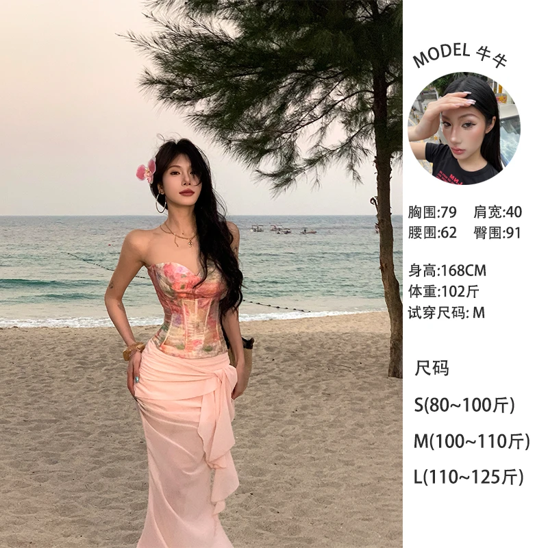 牛牛 【郁金香】印花晕染春夏度假气质鱼骨胸衣N24B4531