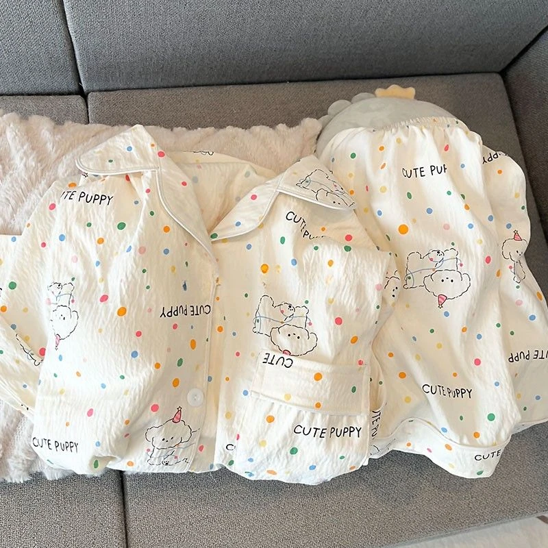 波点小狗云朵棉睡衣春夏家居服女款爆款2025新款外穿短袖短裤套装