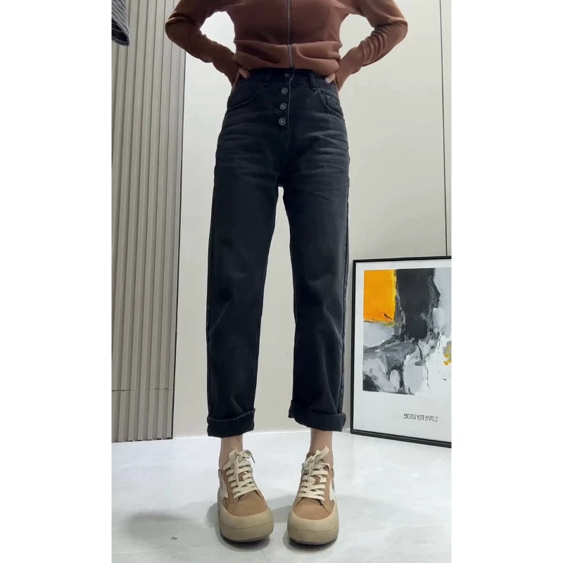 2025秋季新款时尚直筒牛仔裤子女高腰显瘦洋气百搭长款九分法棍裤