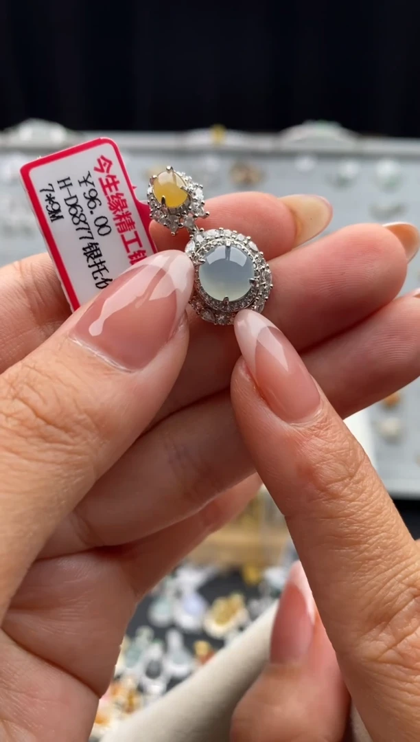 银S925镶嵌戒指翡翠天然A货翡翠