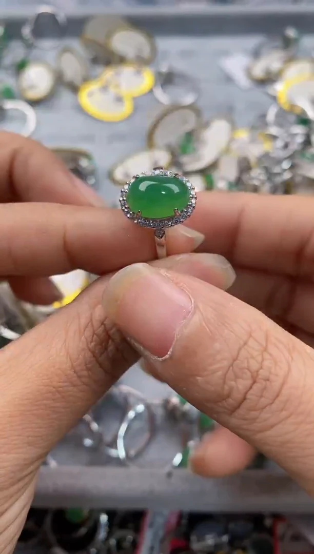 银S925镶嵌戒指翡翠555--5