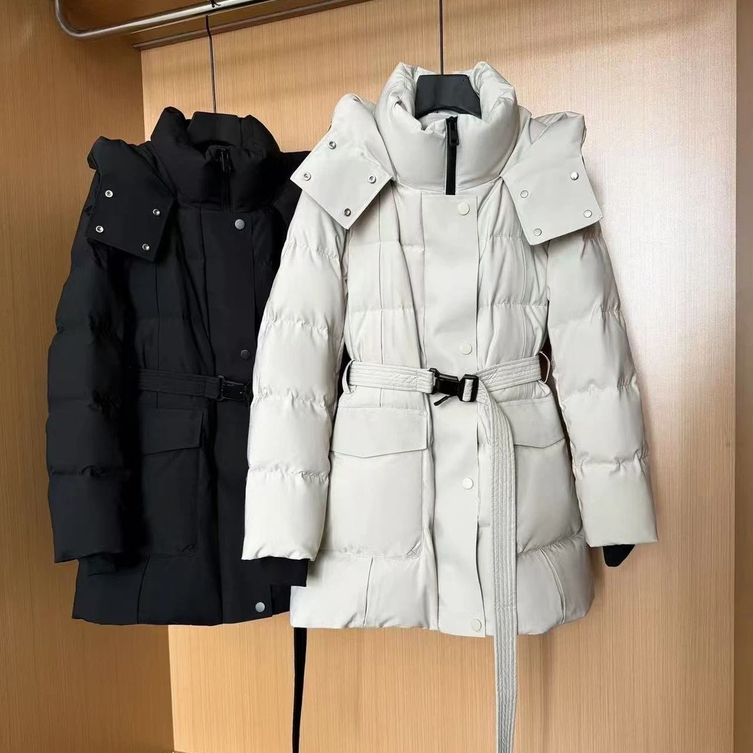 厚中长款连帽女士拼接白鹅绒时尚冬季保暖防水（货号8373）