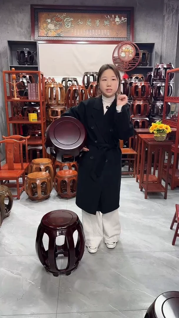 花梨木类家具酸枝色小号鼓凳一对（两条）