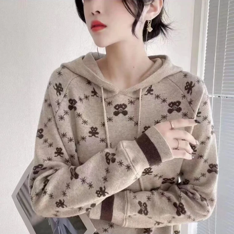 【小熊-高定帽衫 】秋冬新款加厚连帽针织衫女 063