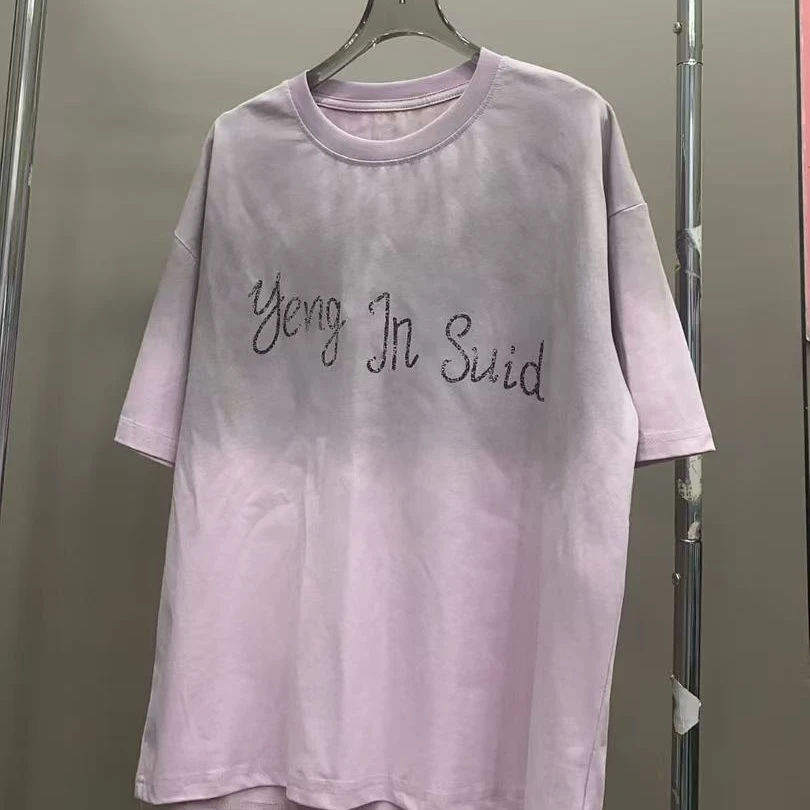 9856【搜衣阁】夏季新款青少年大童晕染斜字母短袖