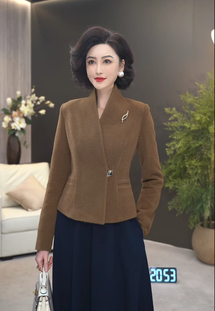 2025新款麦尔登云绒呢短款高贵气质西装上衣外套WF2102