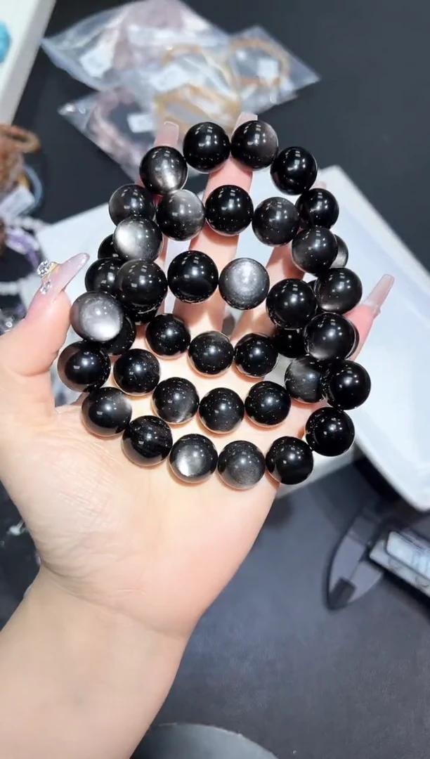 【闪购商品】黑曜岩手串未镶嵌79g多样性发其一/1条默认微瑕