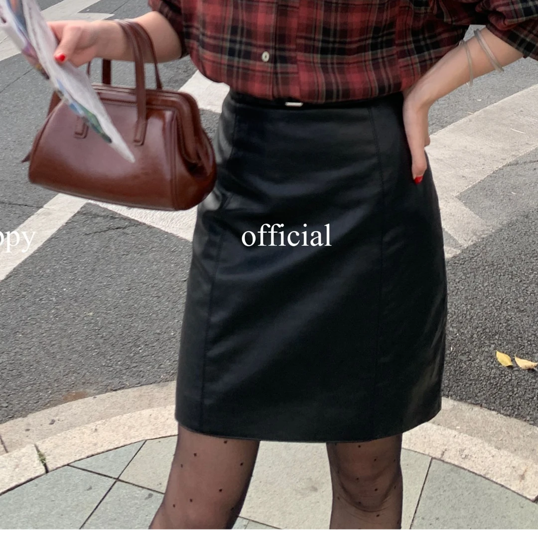 泡面卷儿【野性召唤】新款百搭皮裙高腰A字显瘦半身裙JJ16198-SW